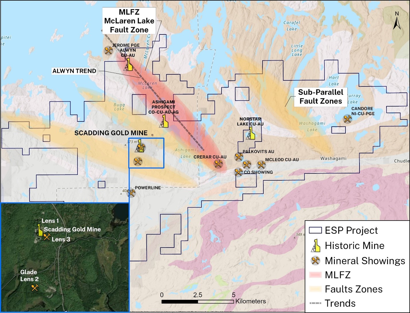Figure 2. East Sudbury Project (ESP) Claim Outline. 906 unpatented mining claims and 6 Mining Leases. 19, 710 ha. / 197.1 km²